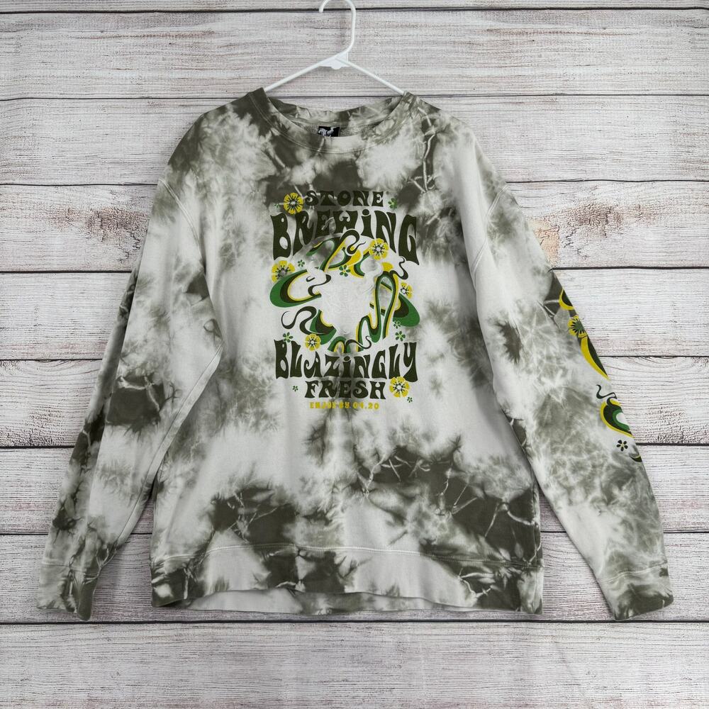 Stone Brewing Blazingly Fresh Tie Dye Gargoyle Sweatshirt Mens XL Green White‎